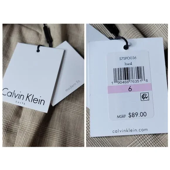 NWT Calvin Klein Suits Modern Fit Beige Plaid High Rise Straight Dress Pants✨️6 - Picture 10 of 13